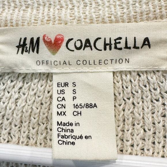 H & M Coachella Womens Open Cardigan Size Small Fringe Aztec Festival Cream Boho - Picture 3 of 8